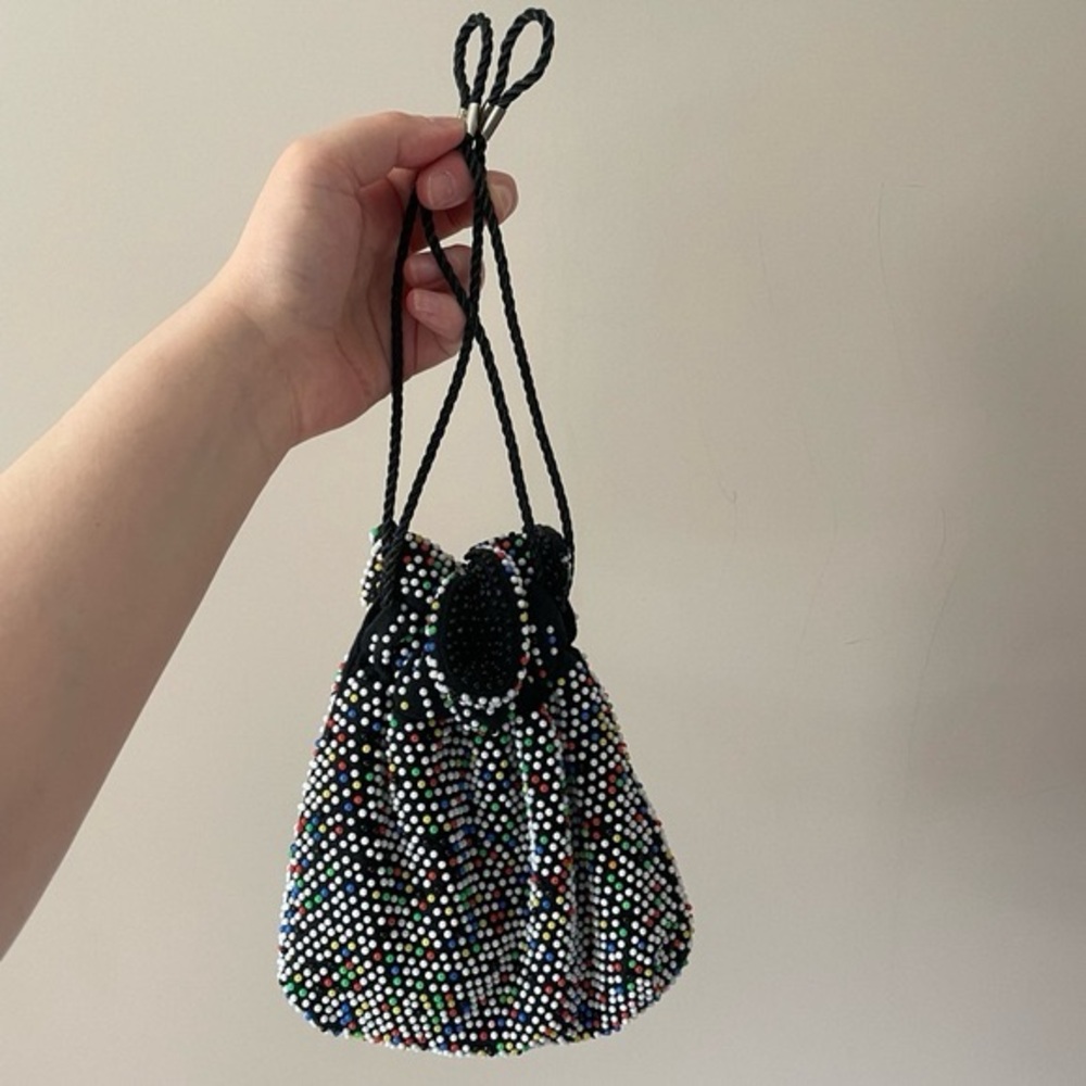Vintage 60s Reversible Drawstring Candy Dot Purse